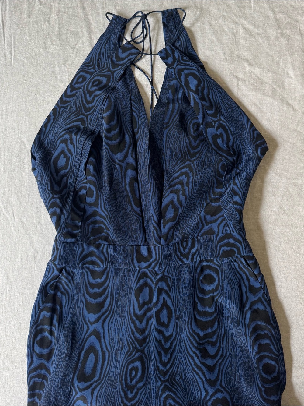Diane Von Furstenberg Navy and Black Backless Halter Dress